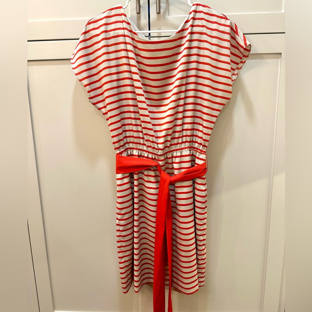 Jessica Howard Red and White Striped Dress with Belt
Size 8